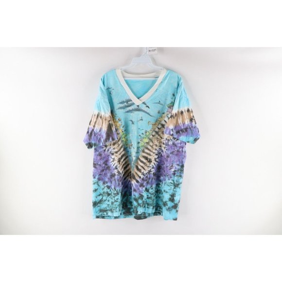 Vintage 90s Liquid Blue John Connell Mens XL Deep Sea Fish Tie Dye T-Shirt USA